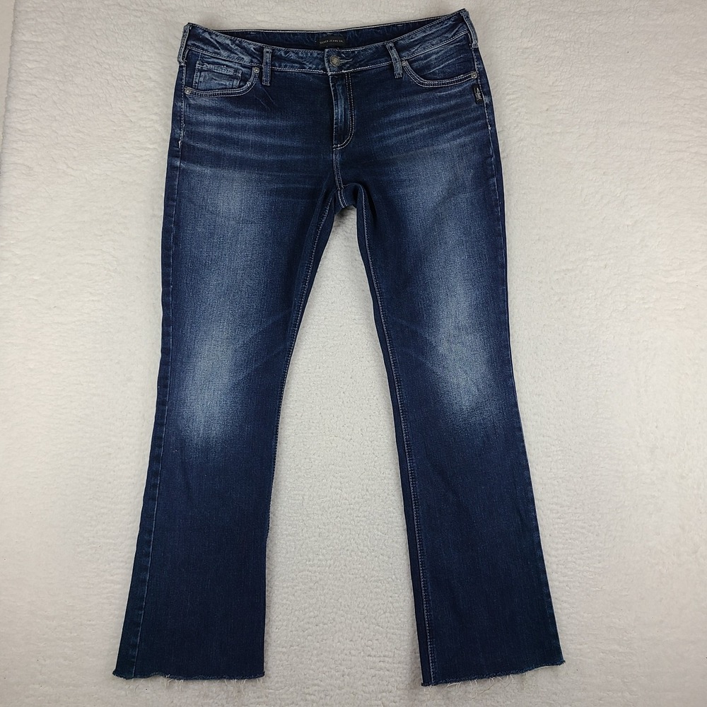 Silver Jeans Womens 34x33 Blue AVERY Slim Boot Cut Dark Wash Denim HEMMED
